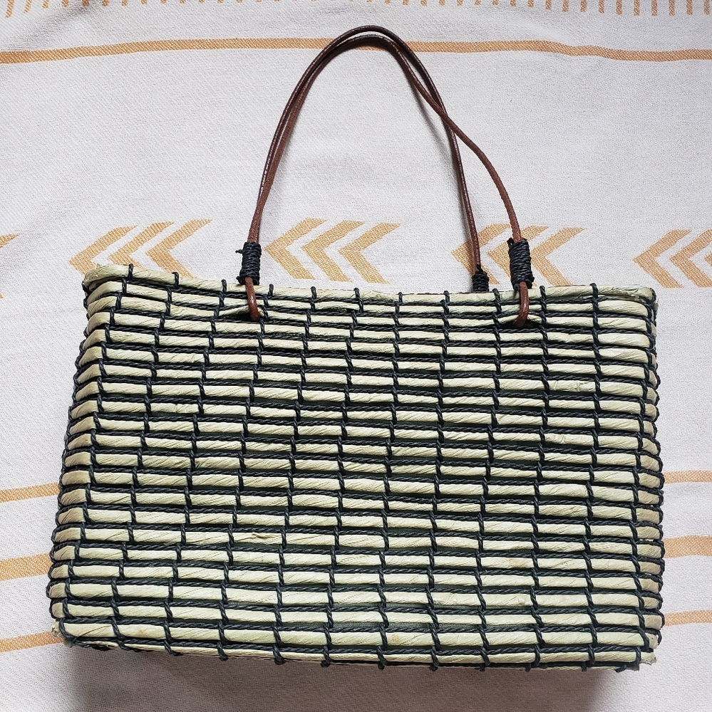 Woven Seagrass Tote Bag Army Green